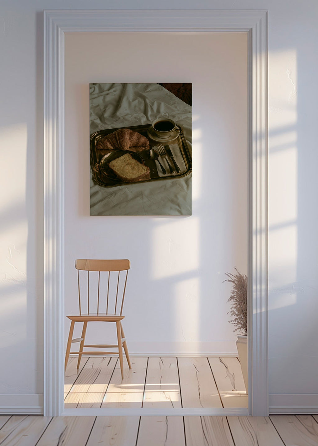 Køkkenkunst med morgenmad på bakke