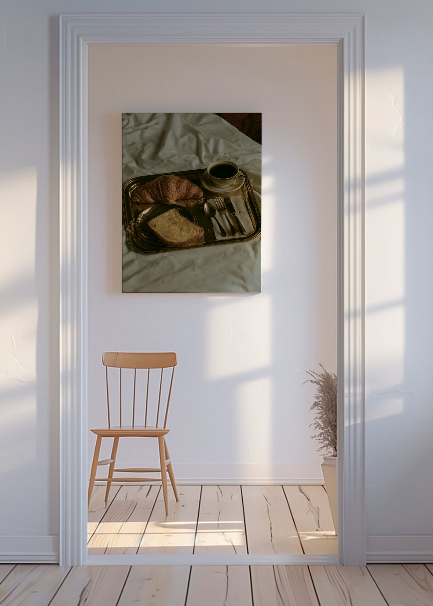Køkkenkunst med morgenmad på bakke