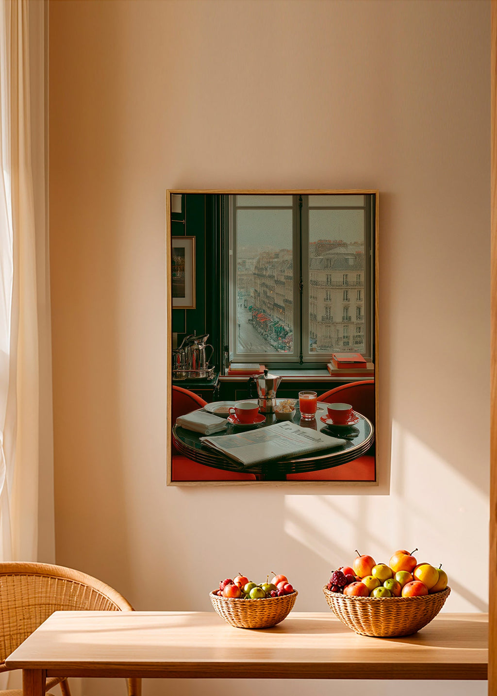 Køkkenkunst med parisisk vindue og kaffe