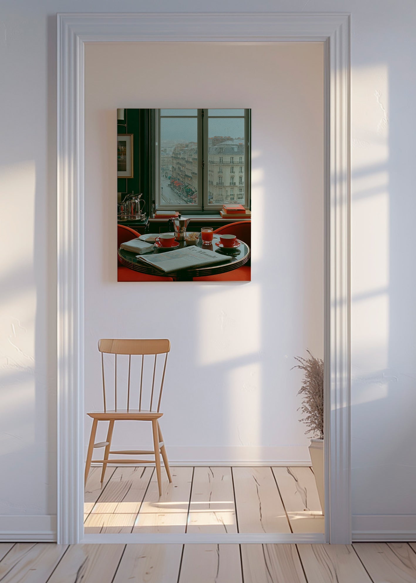 Køkkenkunst med parisisk vindue og kaffe