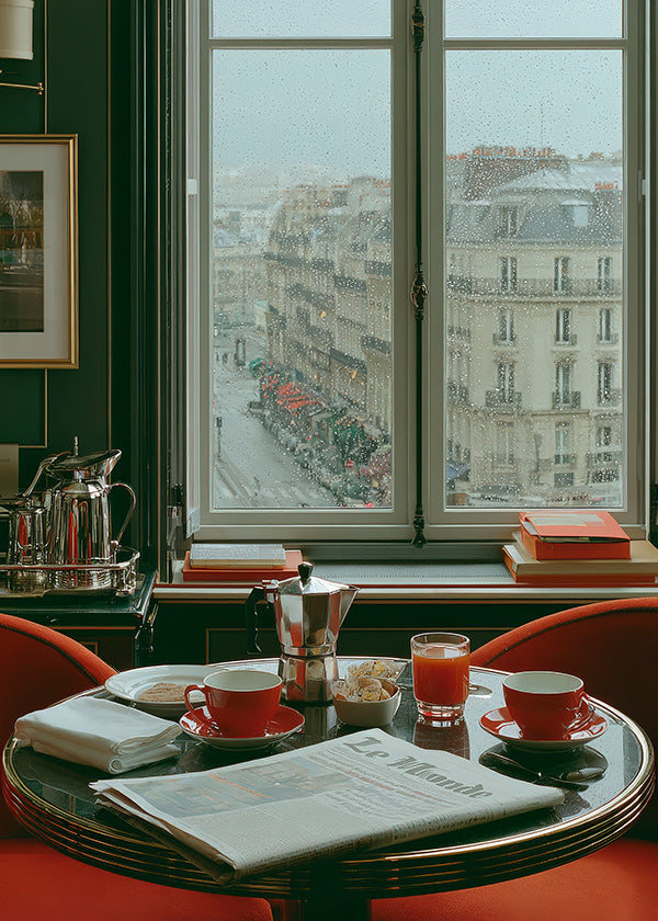 Køkkenkunst med parisisk vindue og kaffe