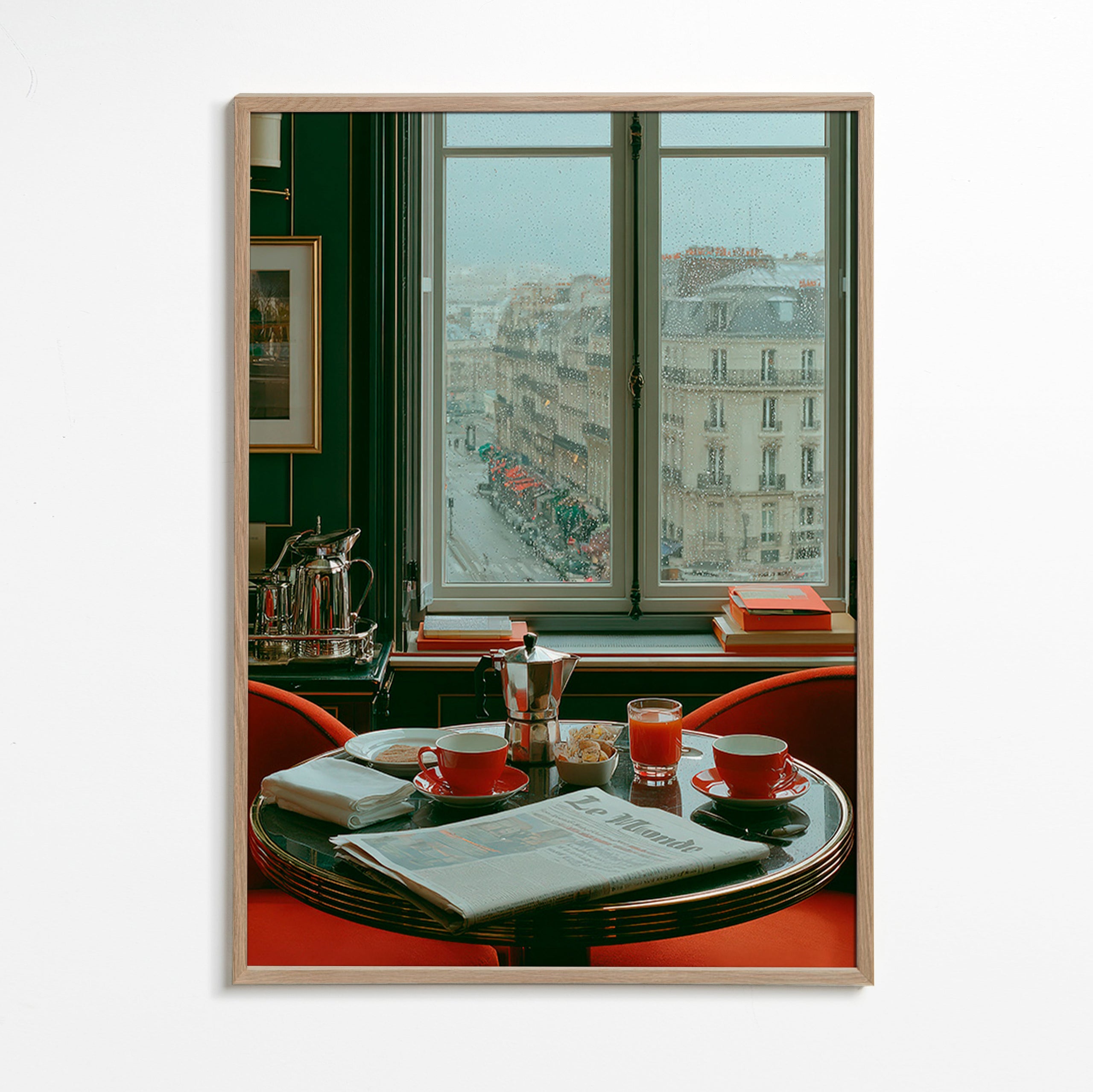 Køkkenkunst med parisisk vindue og kaffe