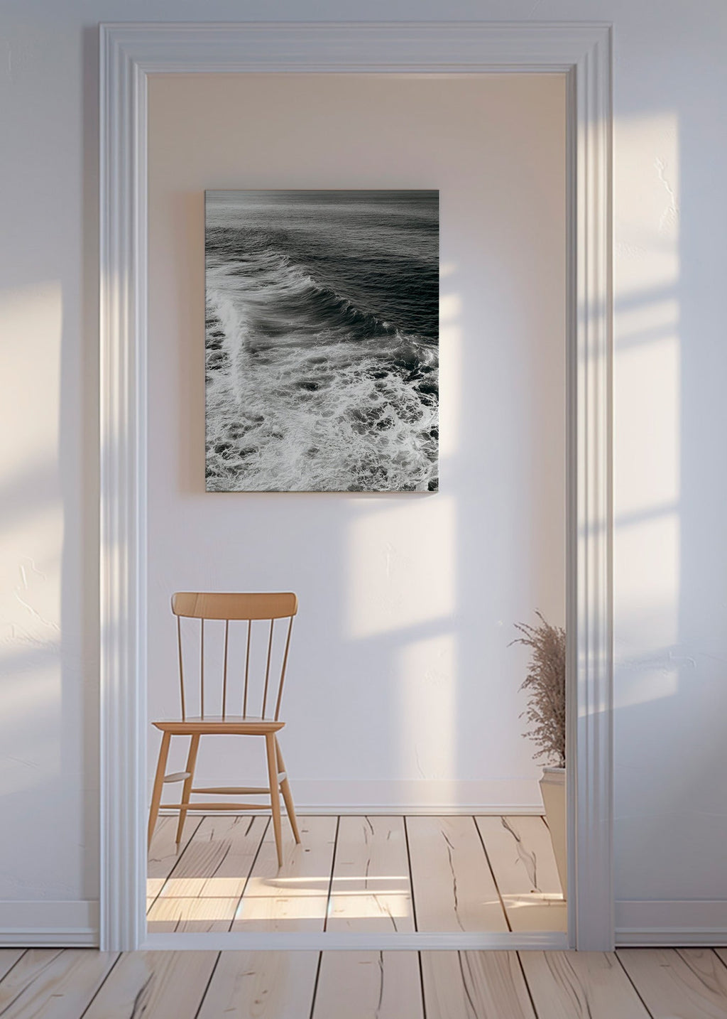 Fotografi af bølger i sort-hvid