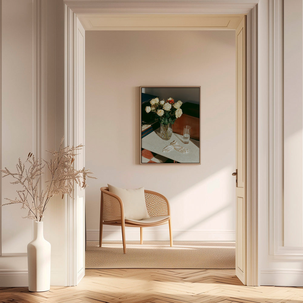 Botanisk plakat med hvide roser