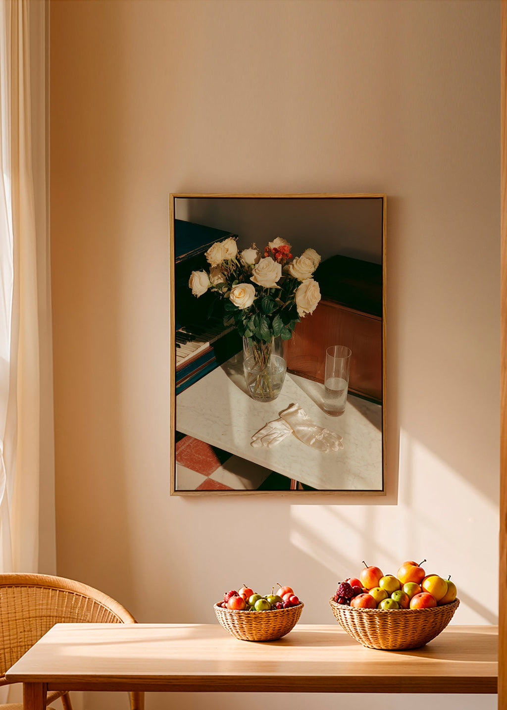 Botanisk plakat med hvide roser