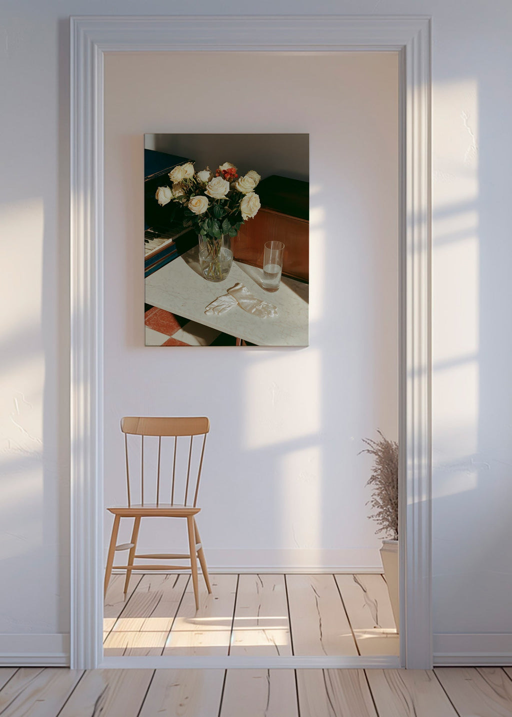 Botanisk plakat med hvide roser