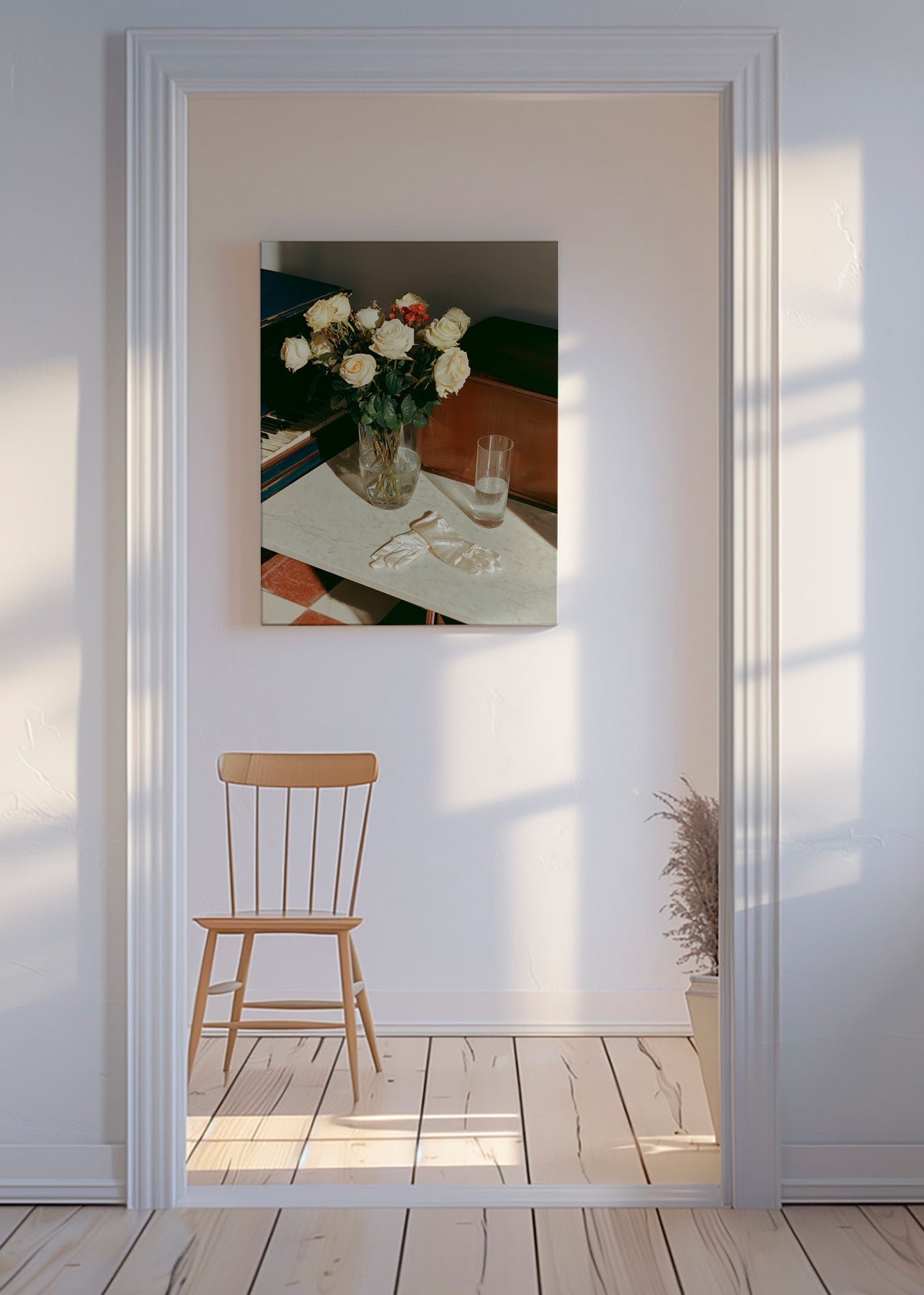 Botanisk plakat med hvide roser