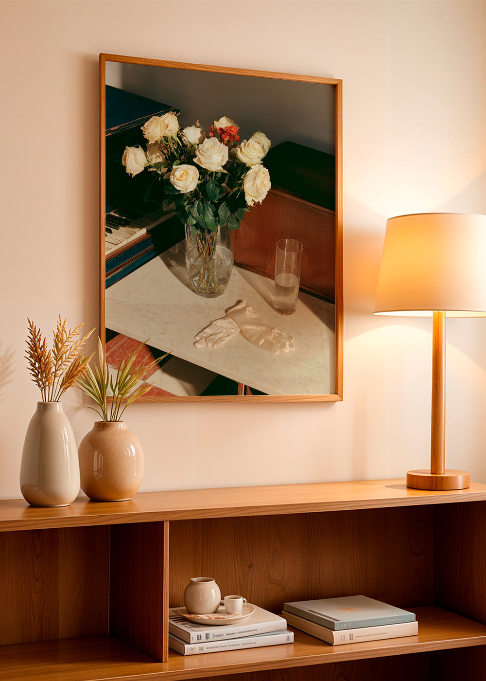 Botanisk plakat med hvide roser