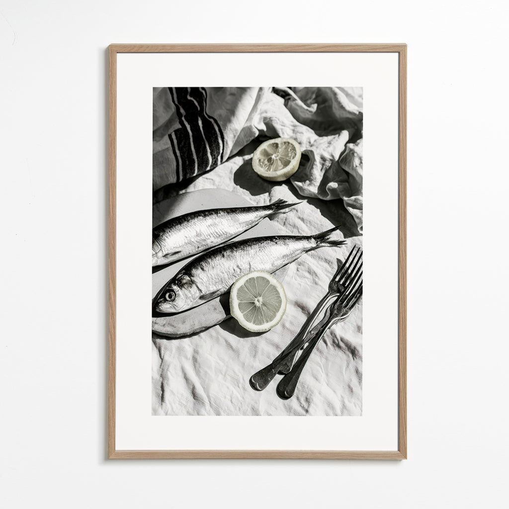 Køkkenkunst: sild og citron i sort-hvid