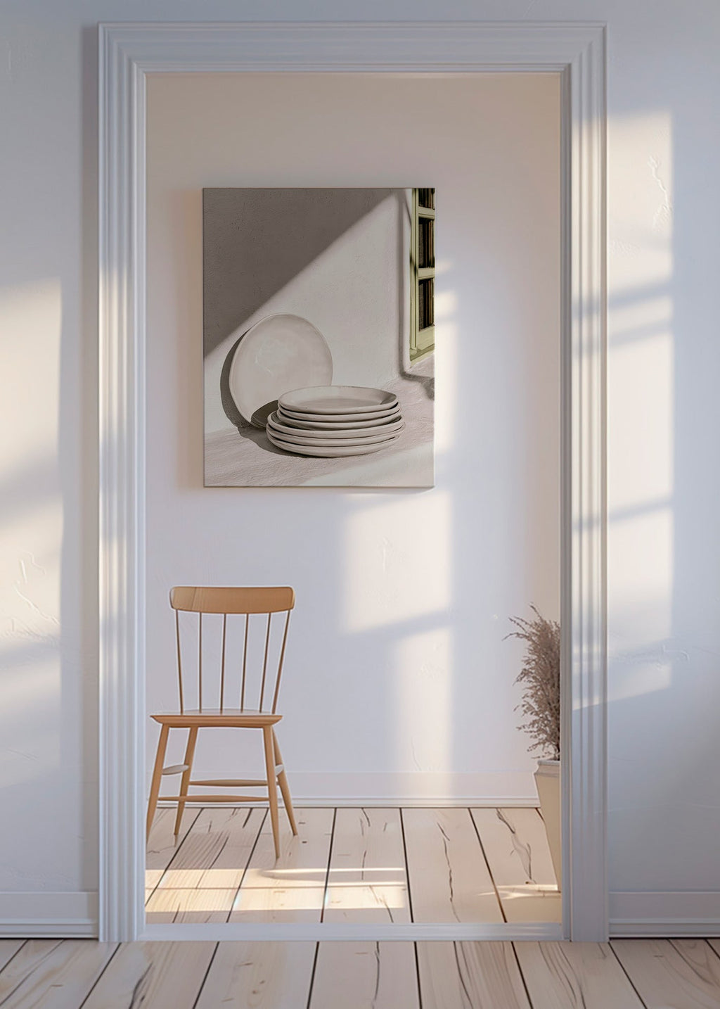 Køkkenkunst: hvid keramik i naturligt lys