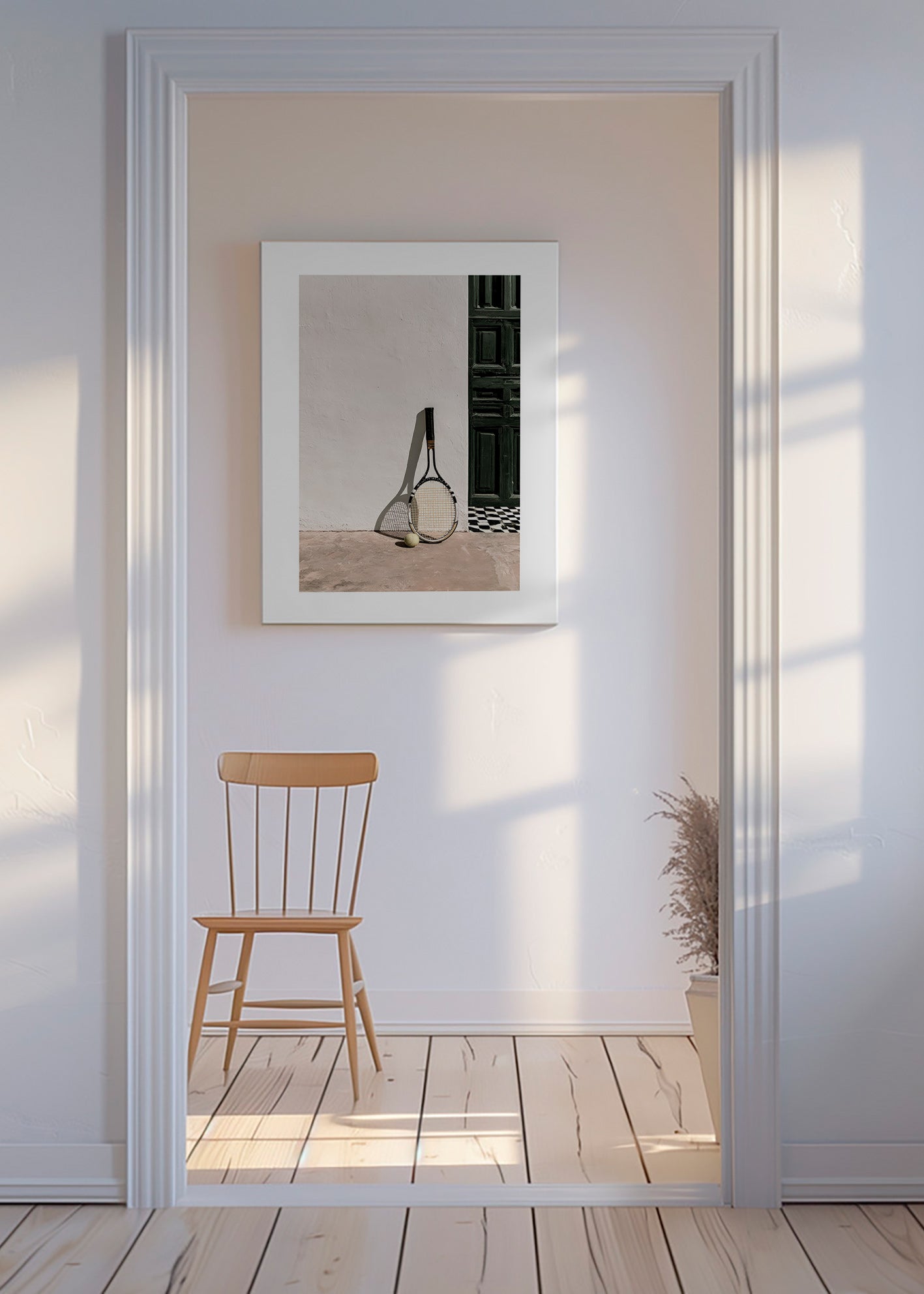 Sportkunst med tennisracket og bold