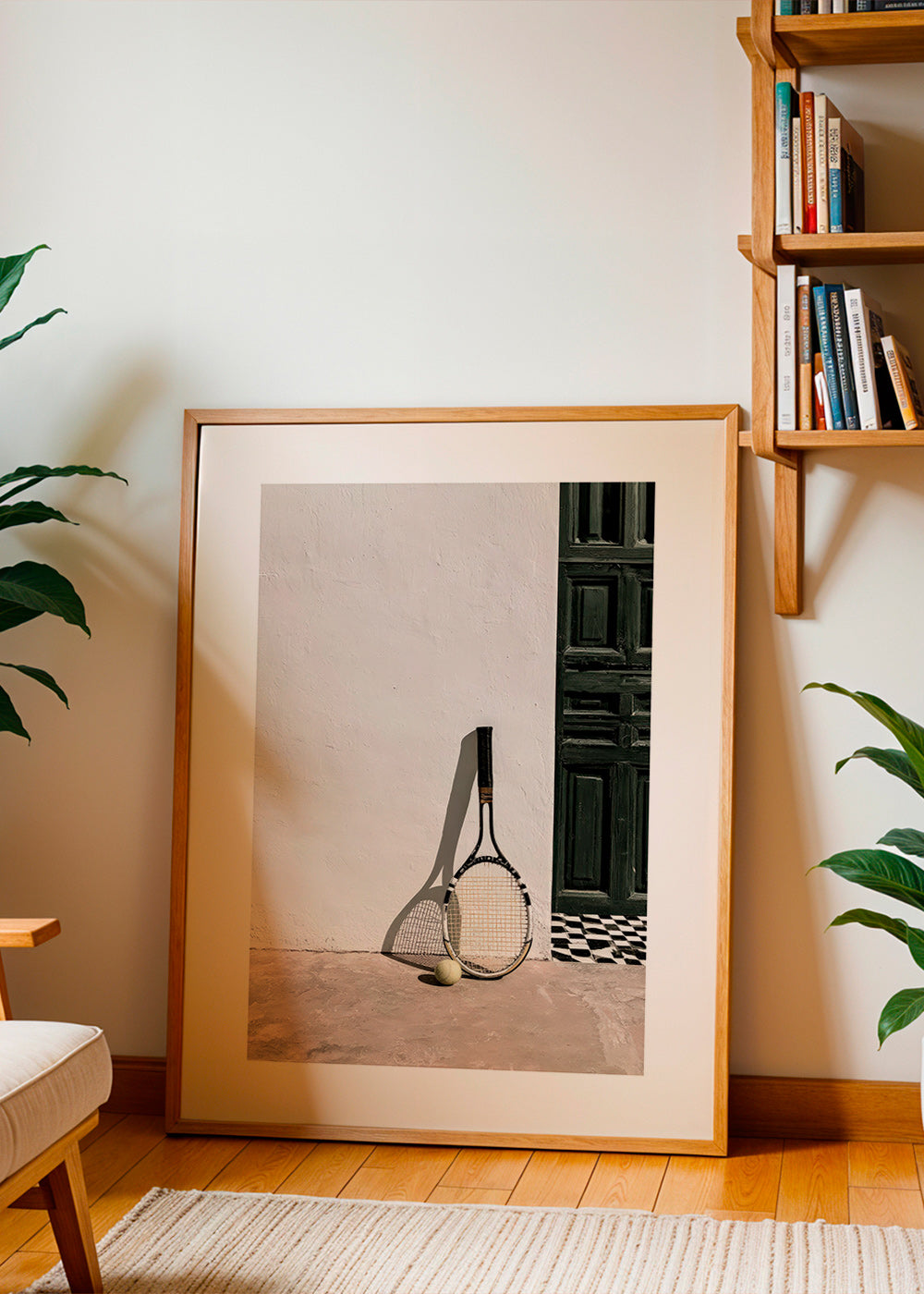 Sportkunst med tennisracket og bold