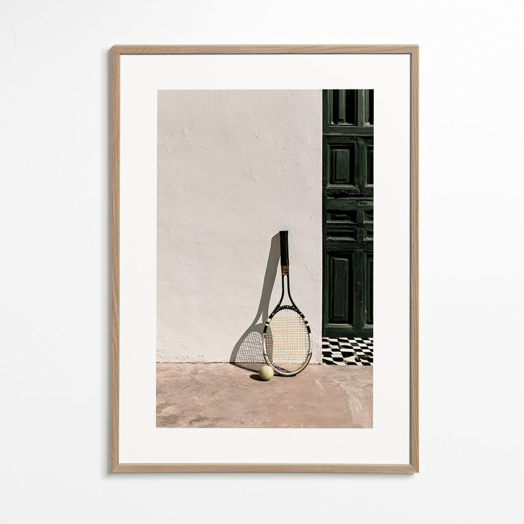 Sportkunst med tennisracket og bold