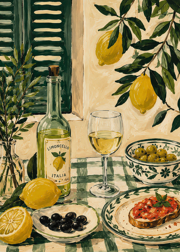 Køkkenkunst: stilleben med citron og limoncello