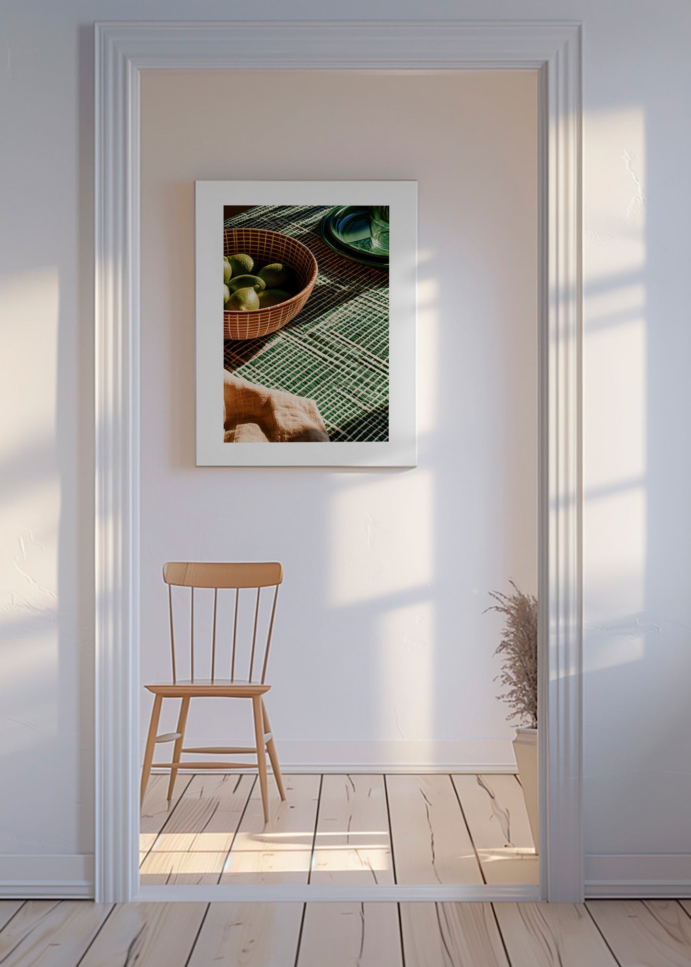 Køkkenkunst med lime i skål og grafisk stof